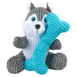 DUVO+ Игрушка для собак мягкая "Хаски с косточкой", серо-голубая, 22x19x8см (Бельгия)