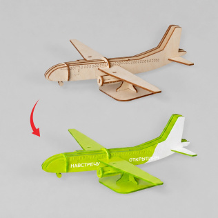 Деревянный 3d пазл Самолет (натуральный)