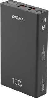 Внешний аккумулятор (Power Bank) Digma DGPD100WA,  20000мAч,  черный [dgpd20a100abk]