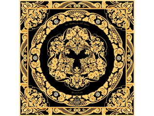 Платок Златоустовская гравюра (черный, золотистый, разноцветный)