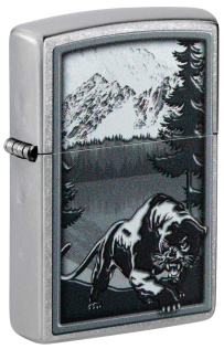 Зажигалка ZIPPO Mountain Lion с покрытием Street Chrome, латунь/сталь, серебристая, 38x13x57 мм