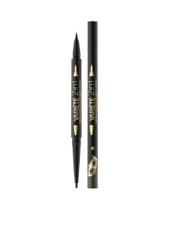EVELINE VARIETE 2в1 Двусторонний водостойкий карандаш-подводка для глаз 2в1 Ultra Black