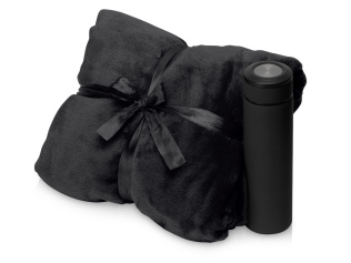 Подарочный набор с пледом, термосом Cozy hygge, черный