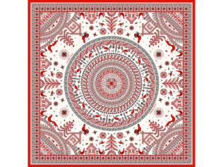 Платок Мезенская роспись (красный, белый, разноцветный)