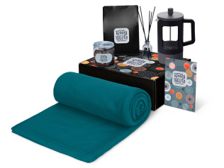 Подарочный набор Re:y. Vive с пледом, френч-прессом и кофе (синий)