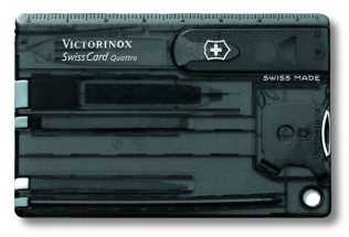 Швейцарская карточка VICTORINOX SwissCard Quattro, 14 функций, полупрозрачная чёрная