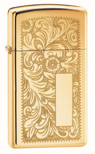 Зажигалка ZIPPO Slim® Venetian® с покрытием High Polish Brass, латунь/сталь, 30x10x55 мм