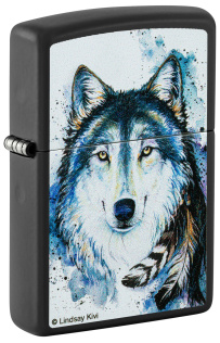 Зажигалка ZIPPO Feed the Good Wolf с покрытием Black Matte, латунь/сталь, черная,матовая,38x13x57 мм
