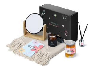 Подарочный набор Re:f. Shelter  с пледом, зеркалом, свечой и диффузором (бежевый)