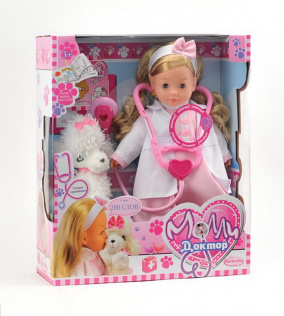 Интерактивная кукла DIMIAN, 40 см Молли доктор (частично мягконабивная) со стетоскопом и собачкой