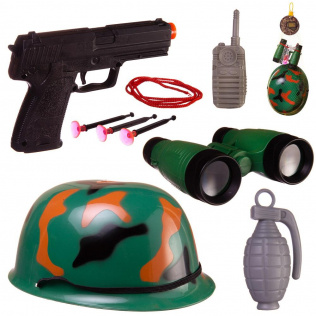 Игровой набор Abtoys Боевая сила Военная каска, пистолет с пулями на присосках, бинокль, рация, граната с аксессуарами, в сетке
