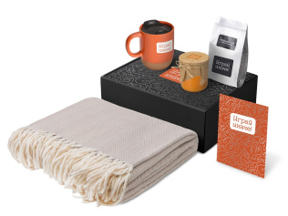 Подарочный набор Re:y. Nest с пледом, кружкой и вареньем (оранжевый)