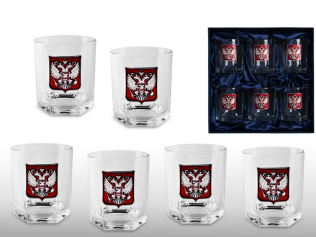 Набор стаканов для виски Российский стиль (красный, серебристый, прозрачный)
