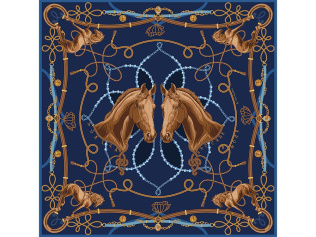 Платок Конный клуб (синий, коричневый, золотистый)