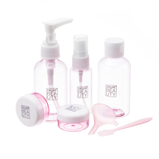 Дорожный набор баночек для путешествий Dewal Beauty, розовый, 7пр.