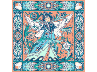 Платок Царевна Лебедь (синий, белый, разноцветный)