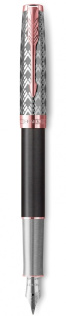 Перьевая ручка и чехол из кожи Parker Sonnet Premium  GREY GT, перо 18K, перо: F, цвет чернил black, в подарочной упаковке