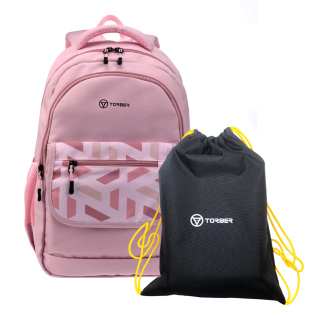 Рюкзак TORBER CLASS X, розовый с орнаментом, 45 x 30 x 18 см + Мешок для сменной обуви в подарок!