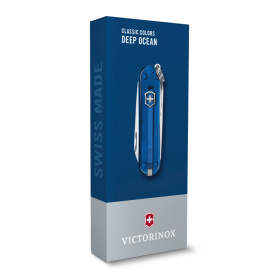 Нож-брелок VICTORINOX Classic SD Colors "Deep Ocean", 58 мм, 7 функций, полупрозрачный синий