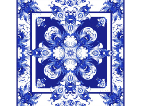 Набор: платок Гжель и свеча Птица счастья (синий, голубой, белый)