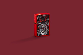 Зажигалка ZIPPO Dragon Tiger Design с покрытием Metallic Red, латунь/сталь, красная, 38x13x57 мм