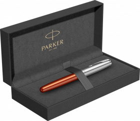 Ручка-роллер Parker Sonnet Essentials Orange SB Steel CT, цвет чернил black,перо: F, в подарочной упаковке.