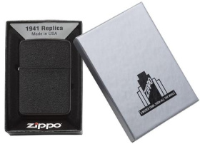 Зажигалка ZIPPO 1941 Replica, латунь с покрытием Black Crackle, черный, матовая, 36х12x56 мм