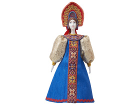 Подарочный набор: кукла фарфоровая, чай Малина с мятой, синий