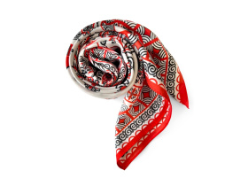 Платок Мезенская роспись (красный, белый, разноцветный)