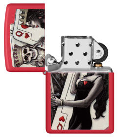 Зажигалка ZIPPO Skull King Queen Beauty с покрытием Red Matte, латунь/сталь, красная, 38x13x57 мм