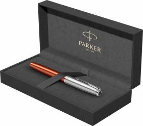 Ручка-роллер Parker Sonnet Essentials Orange SB Steel CT, цвет чернил black,перо: F, в подарочной упаковке.