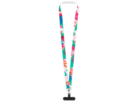 Ланъярд 2 см под сублимацию с 2-мя трендовыми карабинами и узким держателем для телефона из ПЭ, серебристый