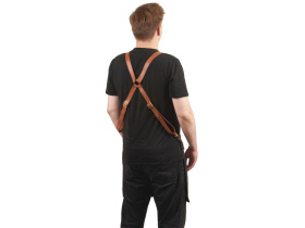 Фартук из натуральной кожи флотер  Материал: натуральная кожа КРС, цвет фартука: черный, цвет ремней: светлый бук, фурнитура из металлического сплава ЦАМ, цвет фурнитуры: антик, размер универсальный