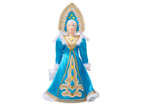 Подарочный набор: кукла фарфоровая, плед флисовый, синий/белый