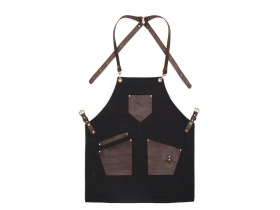Фартук из канваса с ремнями из натуральной кожи, материал: канвас смесовый, плотность 450 гр/м, натуральная кожа КРС, цвет черный, коричневый темный