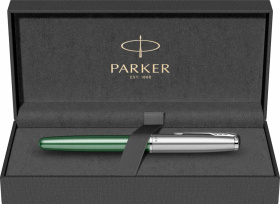 Ручка-роллер Parker Sonnet Essentials Green SB Steel CT, цвет чернил black, перо: F, в подарочной упаковке.