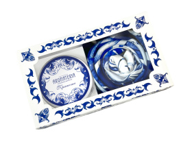 Набор: платок Гжель и свеча Птица счастья (синий, голубой, белый)