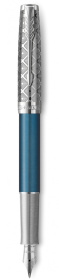 Перьевая ручка и чехол из кожи Parker Sonnet Premium Refresh BLUE CT, перо 18K, толщина F, цвет чернил black, подарочной упаковке