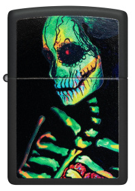Зажигалка ZIPPO Skeleton Design с покрытием Black Light, латунь/сталь, черная, матовая, 38x13x57 мм
