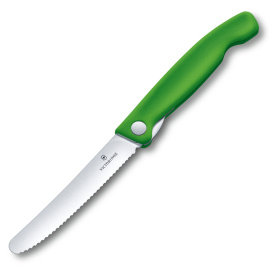 Нож для овощей VICTORINOX SwissClassic, складной, лезвие 11 см с волнистой заточкой, зелёный