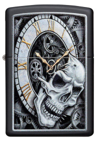 Зажигалка ZIPPO Skull Clock с покрытием Black Matte, латунь/сталь, чёрная, матовая, 36x12x56 мм