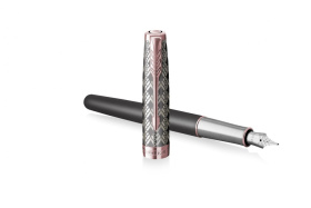 Перьевая ручка и чехол из кожи Parker Sonnet Premium  GREY GT, перо 18K, перо: F, цвет чернил black, в подарочной упаковке