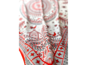 Платок Мезенская роспись (красный, белый, разноцветный)