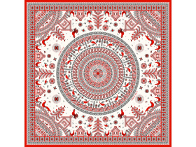 Платок Мезенская роспись (красный, белый, разноцветный)