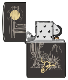 Зажигалка ZIPPO Western с покрытием High Polish Black, латунь/сталь, черная, глянцевая, 38x13x57 мм