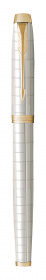 Подарочный набор: Ручка роллер Parker IM Premium T318 Pearl GT, цвет чернил черный и золотистый ежедневник с золотым срезом