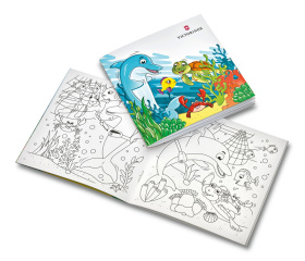 Набор для детей VICTORINOX "Дельфин": перочинный нож 84 мм, шнурок на шею, книга-раскраска, голубой