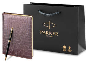 Набор с гравировкой Parker: шариковая ручка Parker Sonnet и ежедневник коричневого цвета с имитацией под кожу рептилии