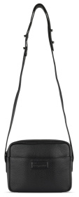 Сумка кросс-боди женская BUGATTI Elsa, чёрная, воловья кожа/полиэстер, 19х5,5х14 см