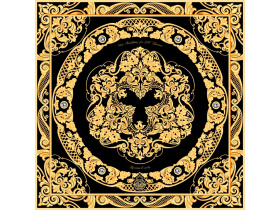Платок Златоустовская гравюра (черный, золотистый, разноцветный)